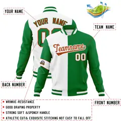 White Kelly Green-Orange Two Tone Full-Snap Split Letterman Jacket 4