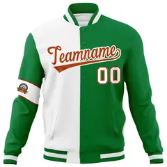White Kelly Green-Orange Two Tone Full-Snap Split Letterman Jacket 5
