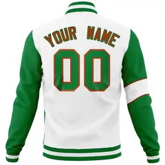 White Kelly Green-Orange Two Tone Full-Snap Split Letterman Jacket 6