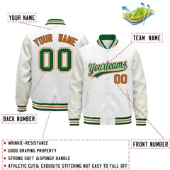 White Kelly Green Orange Varsity Jacket with Faux Leather Sleeves 2