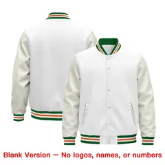 White Kelly Green Orange Varsity Jacket with Faux Leather Sleeves 6