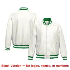 White Kelly Green Pink Full-Snap Faux Leather Letterman Jacket 6