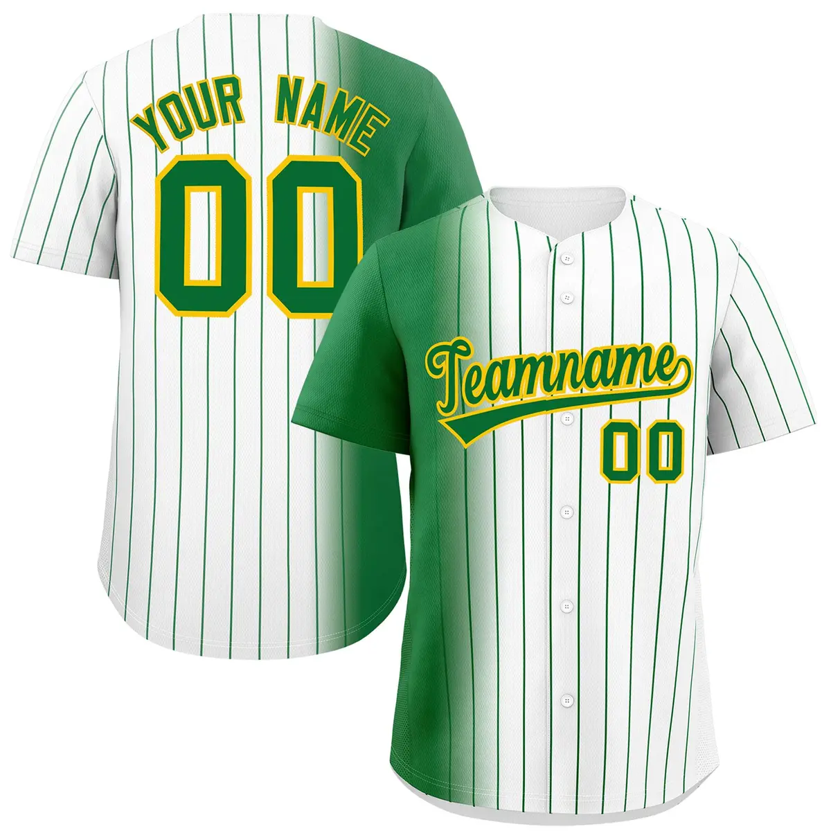 White Kelly Green Pinstripe Gradient Baseball Jersey
