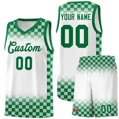 White Kelly Green Plaid Basketball Jersey for Teams