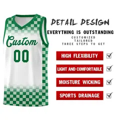 White Kelly Green Plaid Basketball Jersey for Teams 2