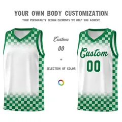 White Kelly Green Plaid Basketball Jersey for Teams 3