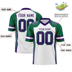 White Kelly Green Purple Raglan Side Pattern Football Jersey 2