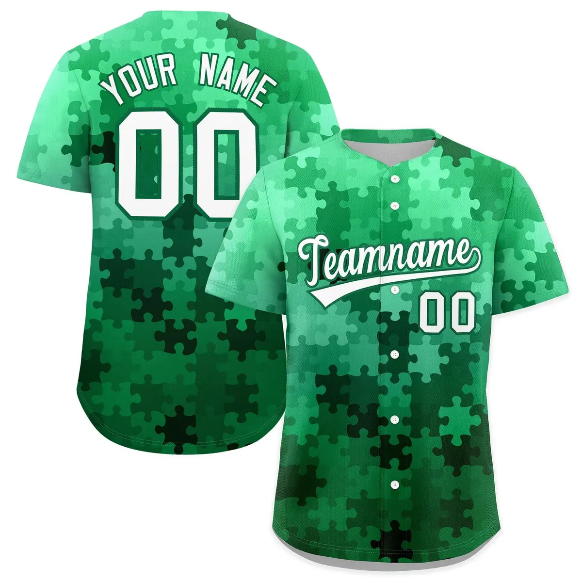 White Kelly Green Puzzle Elements Baseball Jersey