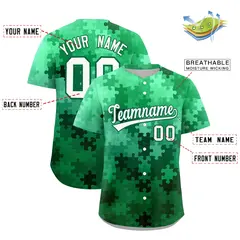 White Kelly Green Puzzle Elements Baseball Jersey 2