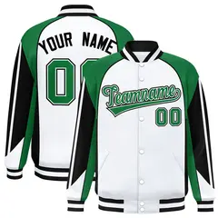 White Kelly Green Raglan Color Block Varsity Letterman Jacket 1