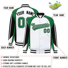 White Kelly Green Raglan Color Block Varsity Letterman Jacket 2