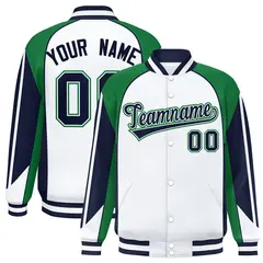White Kelly Green Raglan Color Block Varsity Letterman Jacket 1