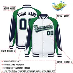 White Kelly Green Raglan Color Block Varsity Letterman Jacket 2