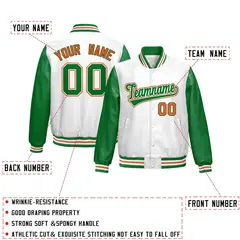 White Kelly Green Raglan Full-Snap Varsity Faux Leather Letterman Jacket 2