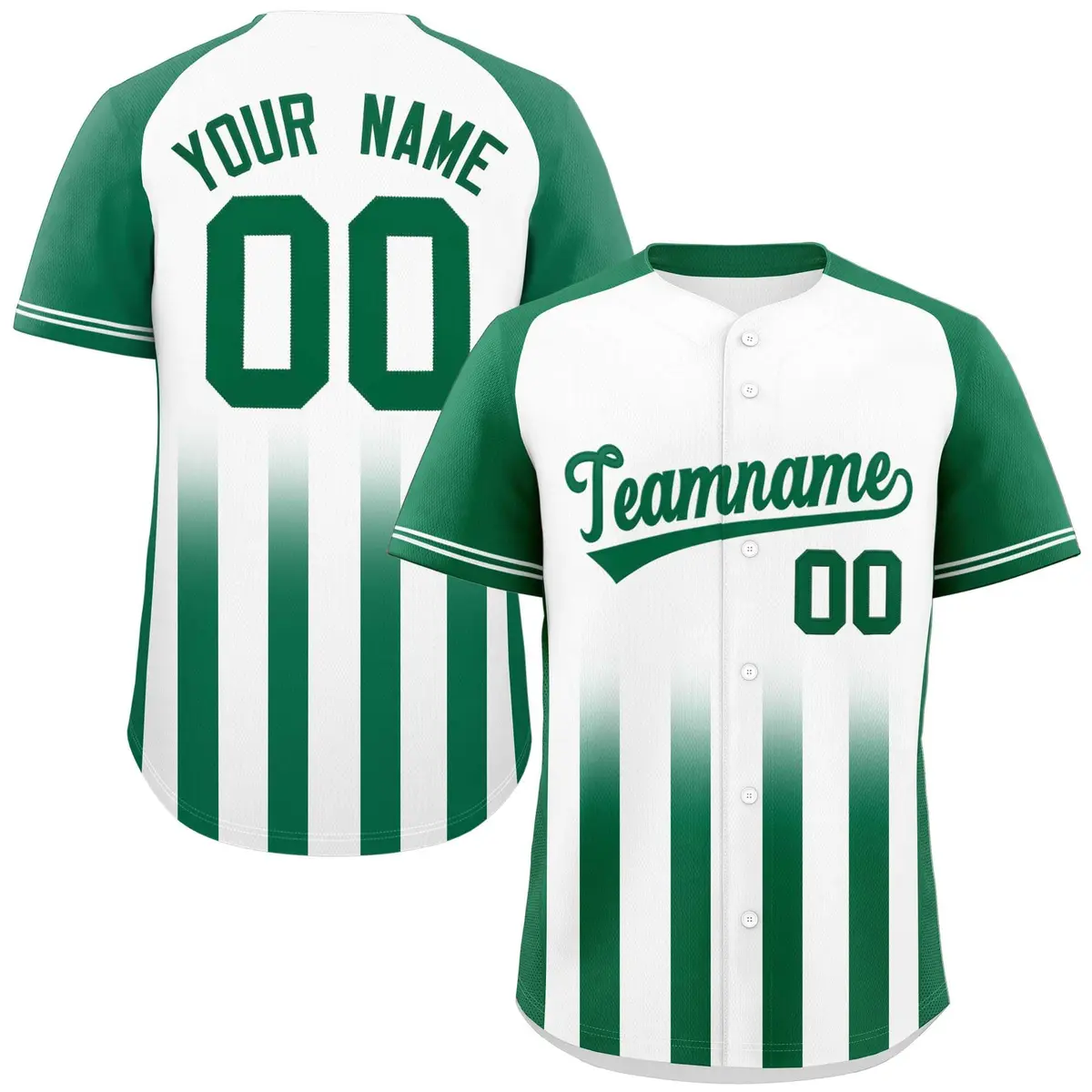 White Kelly Green Raglan Gradient Thick Stripe Baseball Jersey