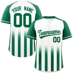 White Kelly Green Raglan Gradient Thick Stripe Baseball Jersey