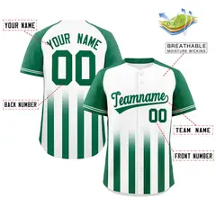 White Kelly Green Raglan Gradient Thick Stripe Baseball Jersey 2