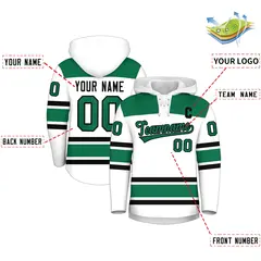 White Kelly Green Raglan Lace-Up Neck Hockey Hoodie Jersey 2
