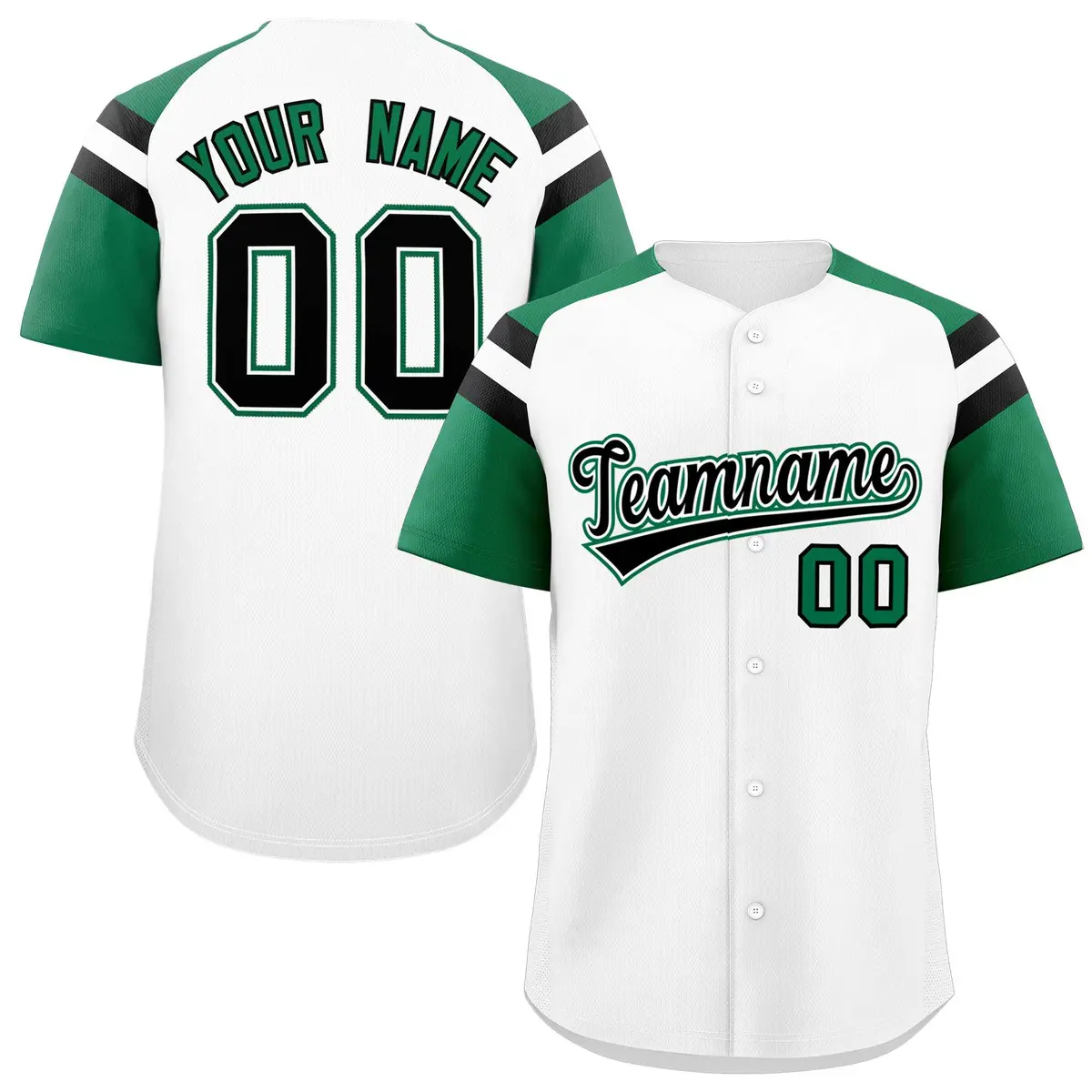 White Kelly Green Raglan Sleeves Contrast Baseball Jersey