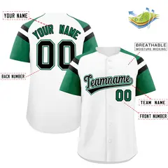 White Kelly Green Raglan Sleeves Contrast Baseball Jersey 2