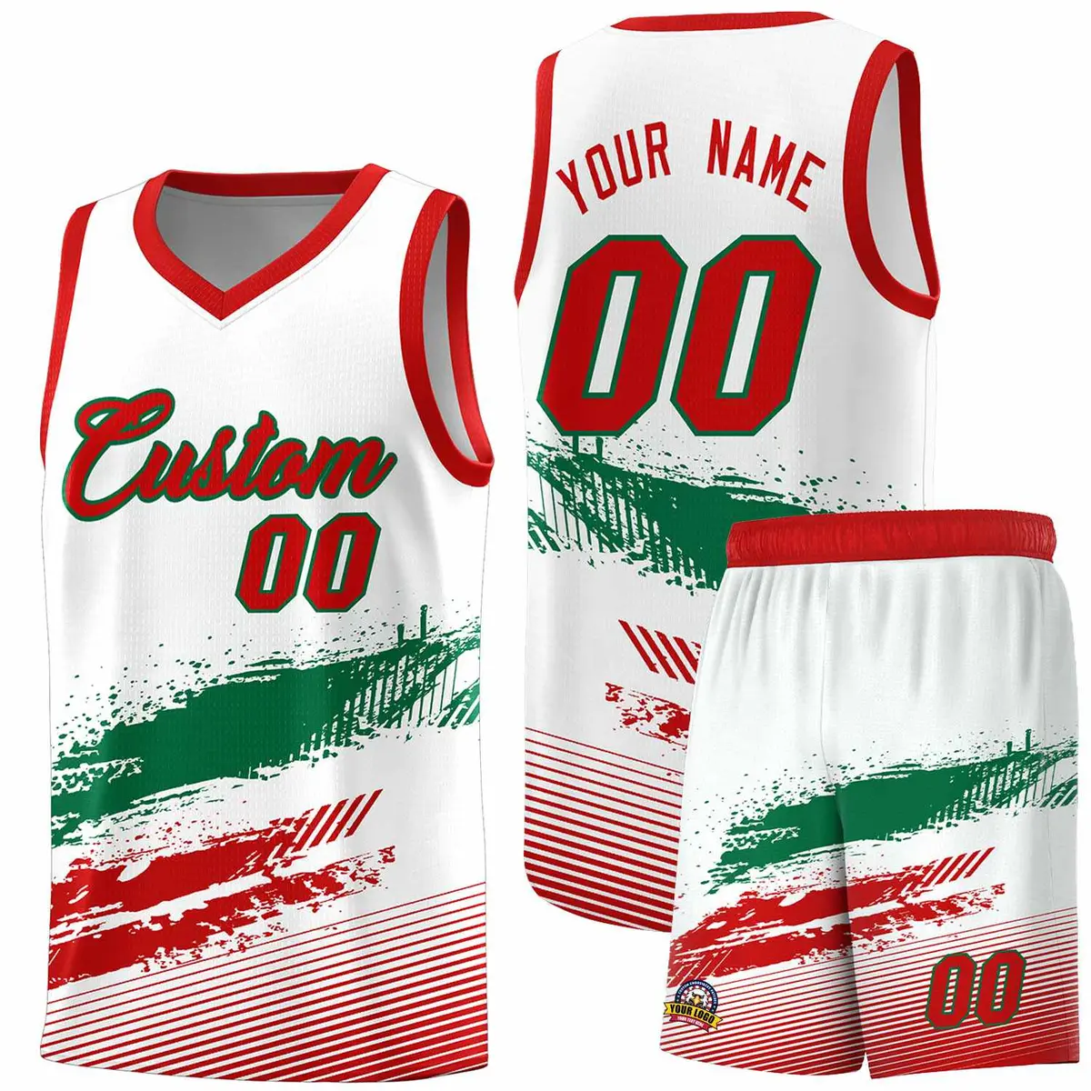 White Kelly Green Red Graffiti Basketball Jersey