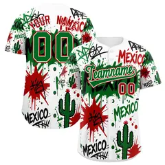 White Kelly Green Red Graffiti Mexican Style Baseball Jersey 1
