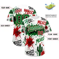 White Kelly Green Red Graffiti Mexican Style Baseball Jersey 3