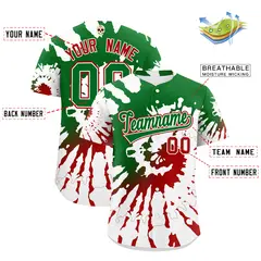 White Kelly Green Red Graffiti Mexican Style Baseball Jersey 3