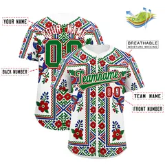 White Kelly Green Red Graffiti Mexican Style Baseball Jersey 3