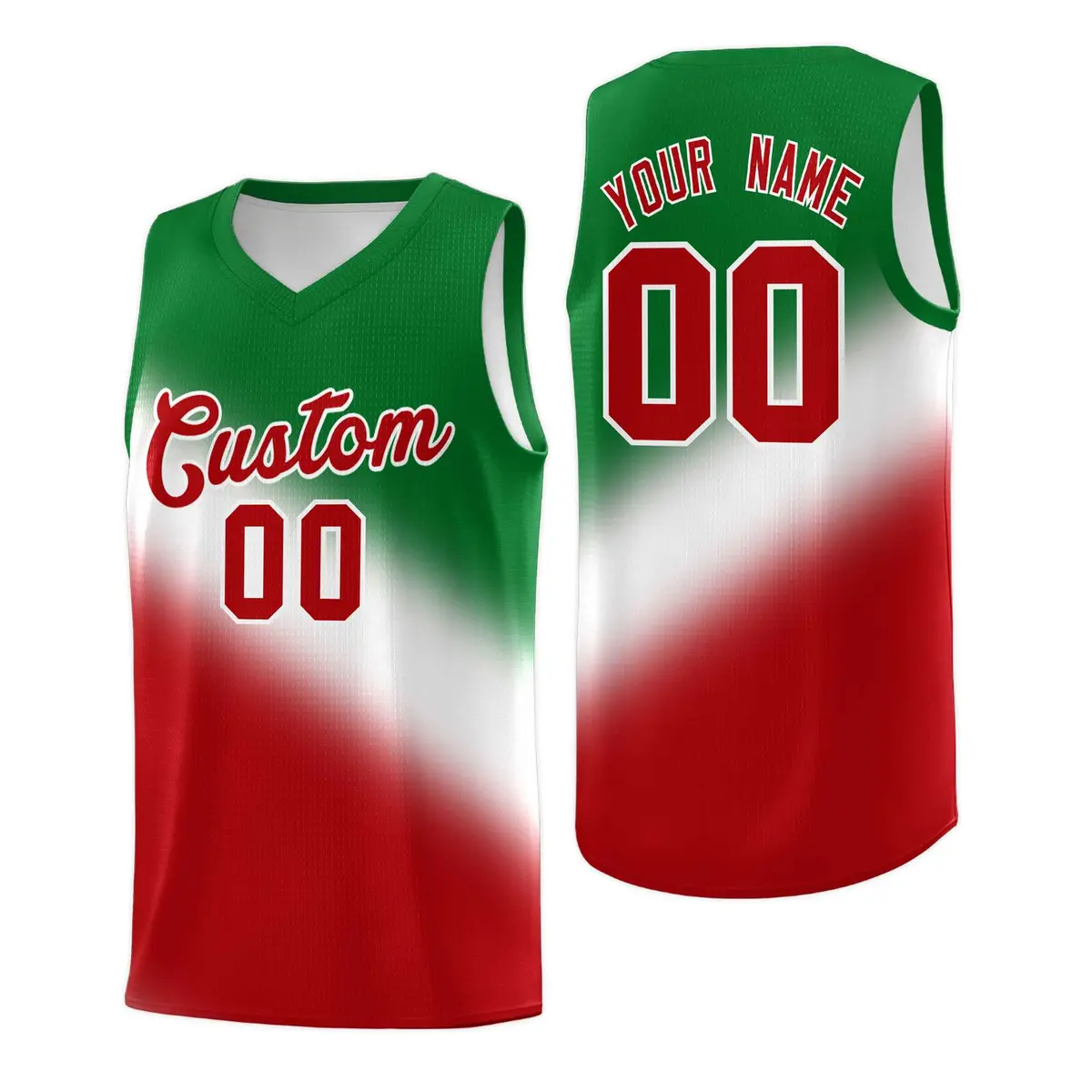 White Kelly Green Red Mexican Colors Graffiti Basketball Jersey