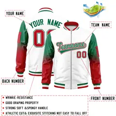 White Kelly Green-Red Raglan Gradient Full-Zip Varsity Letterman Bomber Jacket 2