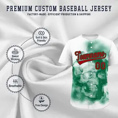 White Kelly Green Red Skeleton Graffiti Baseball Jersey 4