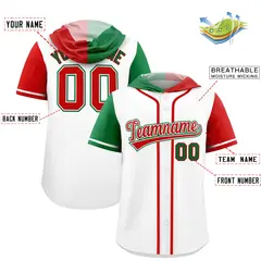 White Kelly Green Red Split Raglan Baseball Hoodie Jersey 2