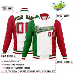White Kelly Green Red Three Color Block Varsity Letterman Jacket 2