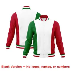White Kelly Green Red Three Color Block Varsity Letterman Jacket 7
