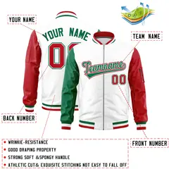 White Kelly Green Red Varsity Full-Zip Raglan Letterman Bomber Jacket 2