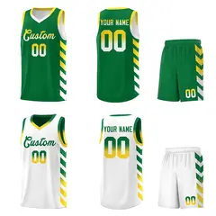 White Kelly Green Reversible Basketball Kits - Side Arrow Kelly Green Gold Gradient 2
