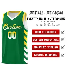 White Kelly Green Reversible Basketball Kits - Side Arrow Kelly Green Gold Gradient 3