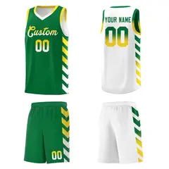 White Kelly Green Reversible Basketball Kits - Side Arrow Kelly Green Gold Gradient 5