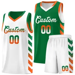 White Kelly Green Reversible Basketball Kits - Side Arrow Kelly Green Orange Gradient 1