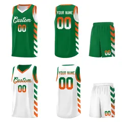 White Kelly Green Reversible Basketball Kits - Side Arrow Kelly Green Orange Gradient 2