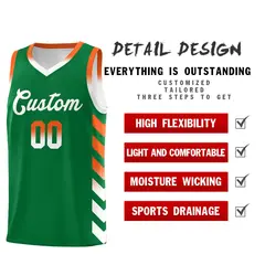 White Kelly Green Reversible Basketball Kits - Side Arrow Kelly Green Orange Gradient 3