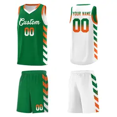 White Kelly Green Reversible Basketball Kits - Side Arrow Kelly Green Orange Gradient 5
