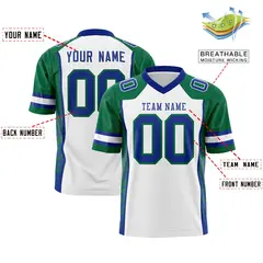 White Kelly Green-Royal Raglan Side Pattern Football Jersey 2