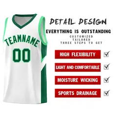 White Kelly Green Side Design Basketball Jersey Sets 2