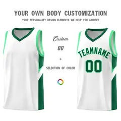 White Kelly Green Side Design Basketball Jersey Sets 3