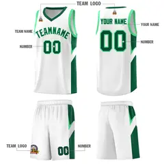 White Kelly Green Side Design Basketball Jersey Sets 5