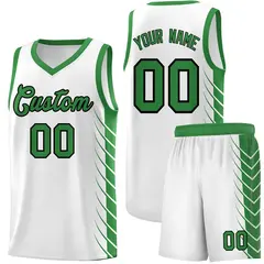 White Kelly Green Side Symmetrical Line Pattern Basketball Jersey