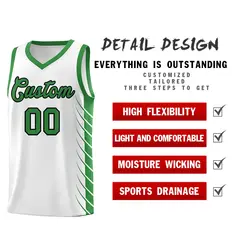 White Kelly Green Side Symmetrical Line Pattern Basketball Jersey 2