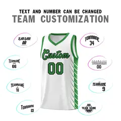 White Kelly Green Side Symmetrical Line Pattern Basketball Jersey 4